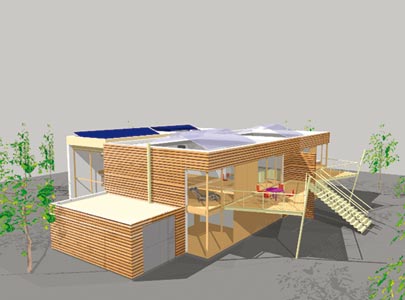 Entwurf Zweifamilienhaus mit Büro, Holzrahmenbau